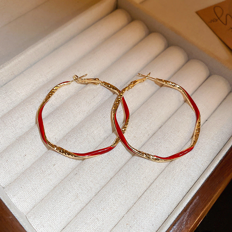 Elegant Geometric Earrings for Women with Enamel Finish in Copper and Stainless Steel Studs