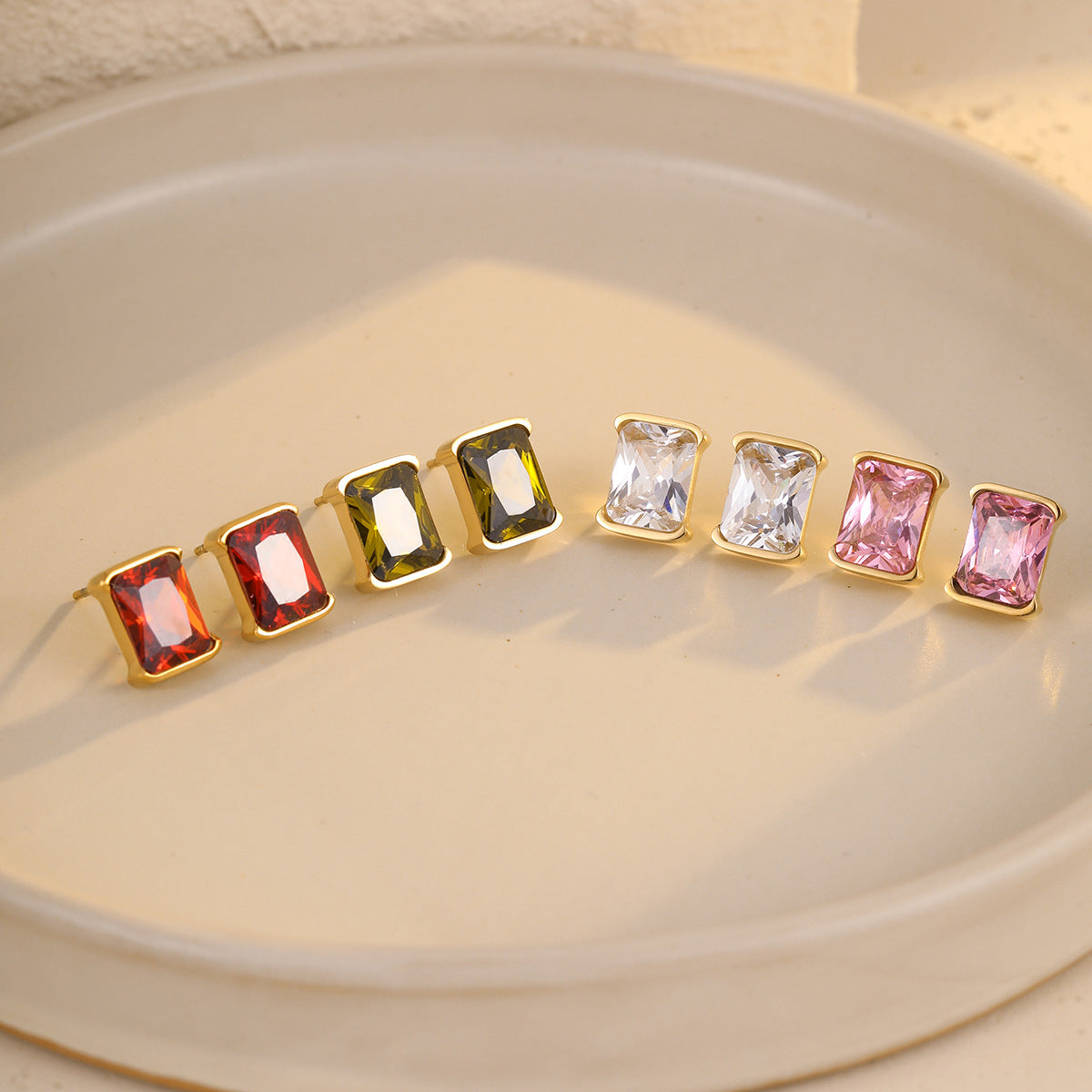Pendientes de botón cuadrados minimalistas de circonita de acero inoxidable para mujer, hipoalergénicos, resistentes al deslustre, joyería de moda para oficina