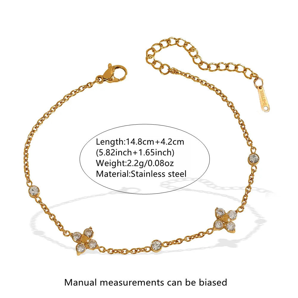 Elegante bracciale da donna in acciaio inossidabile placcato oro 18 carati, con strass e design floreale geometrico