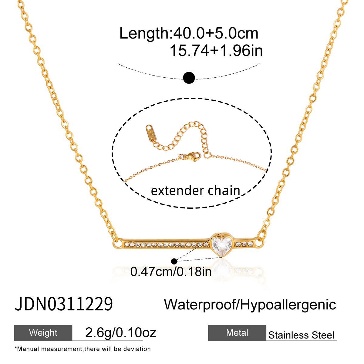 Collana Minimalista da Donna a Forma di Cuore in Acciaio Inossidabile con Placcatura in Oro PVD Sottovuoto, con Chiusura a Medaglione e Catena per la Stratificazione