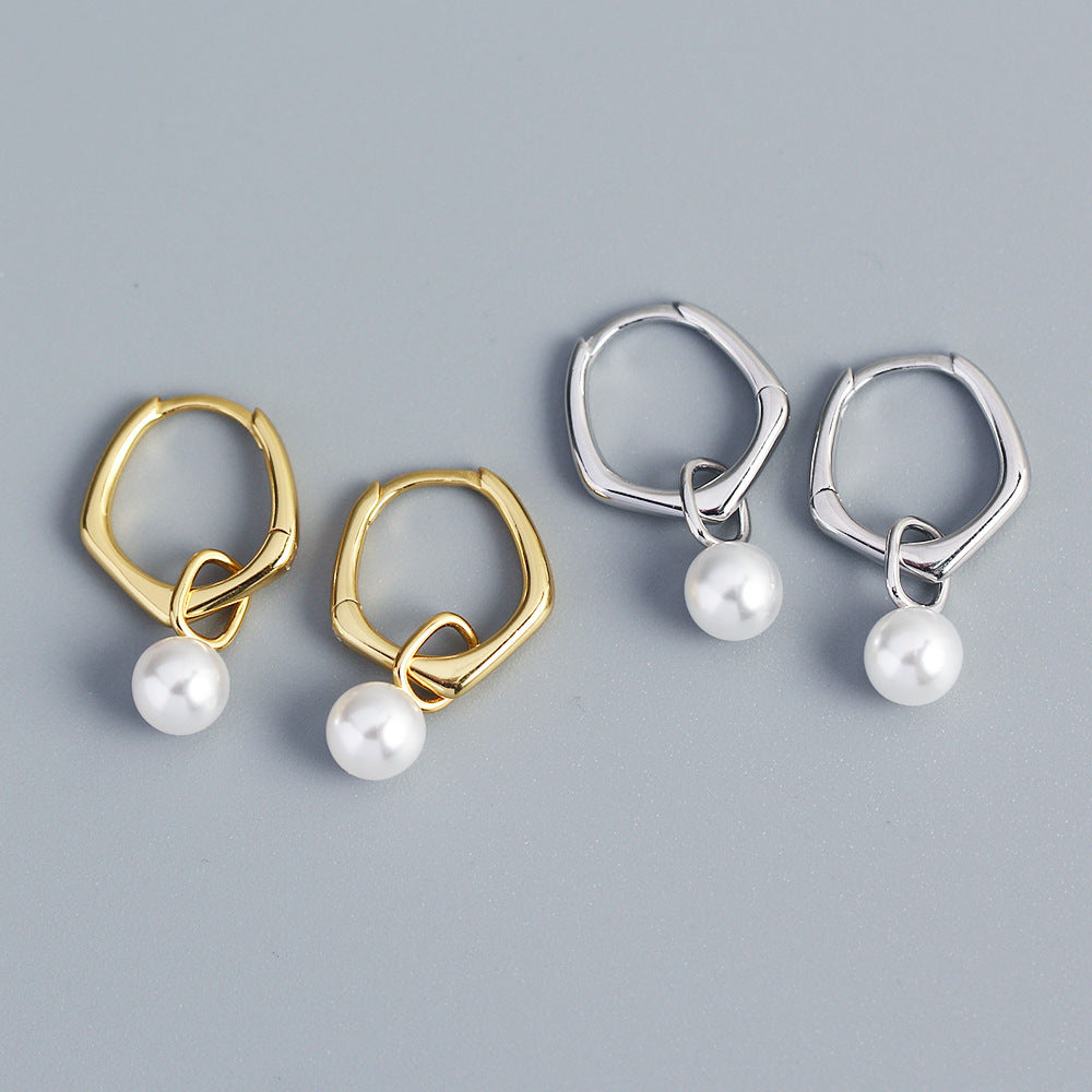 Orecchini a perno geometrici vintage in argento sterling S925 da donna con dettaglio lineare