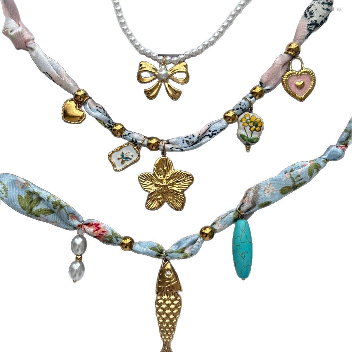 Casual Floral Heart Stainless Steel Plated Necklace with Ceramic Pendant for Women
