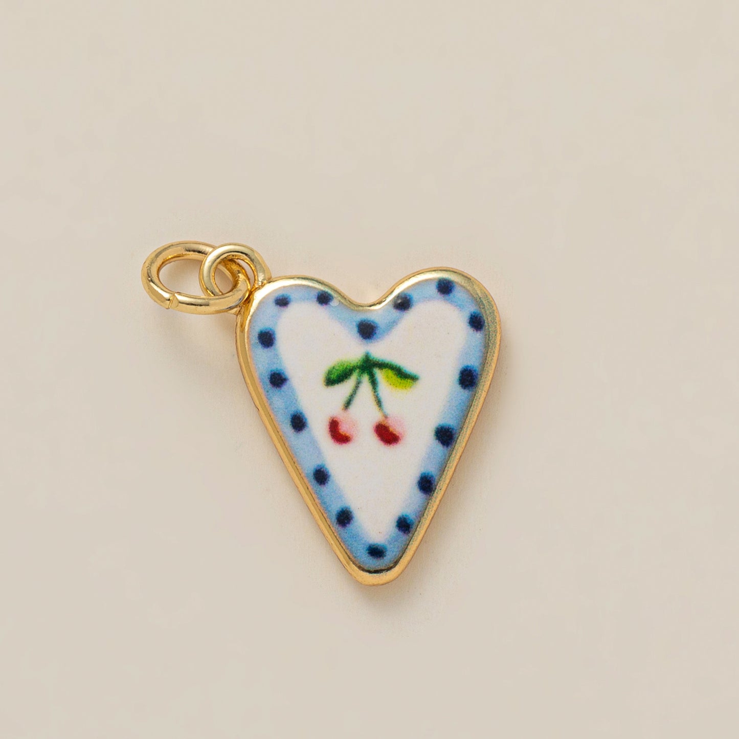 Vintage Plated Brass Ceramic Mushroom Heart Floral Charm Bar