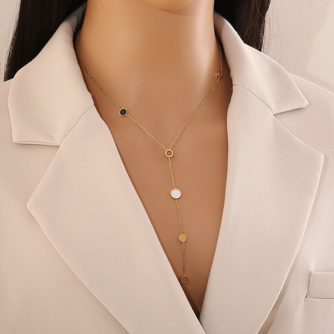 Minimalist Heart and Star Pendant Necklace in Stainless Steel with Plated Finish Y-Shape Design for Women