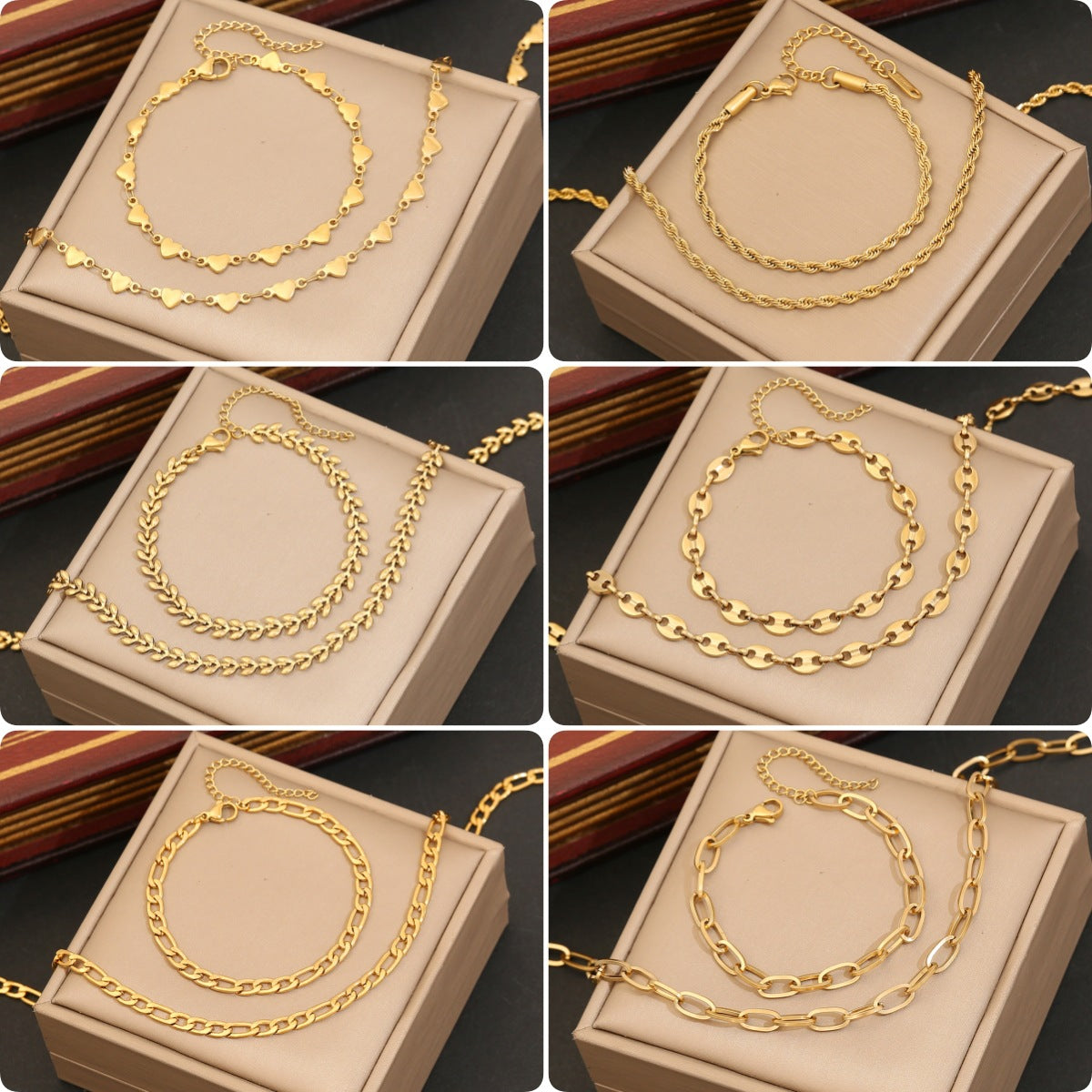 Elegante set collana con pendente a cuore in acciaio inossidabile placcato da donna