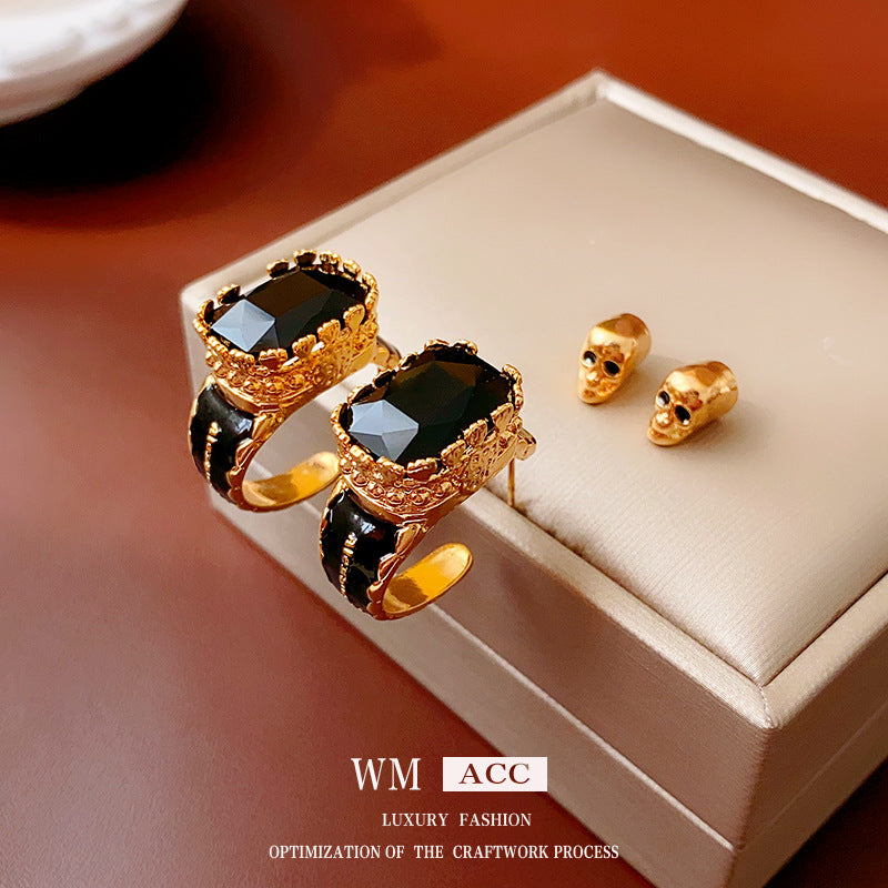 Vintage Square Enamel Skull Stud Earrings in Alloy with Gold Plating for Women