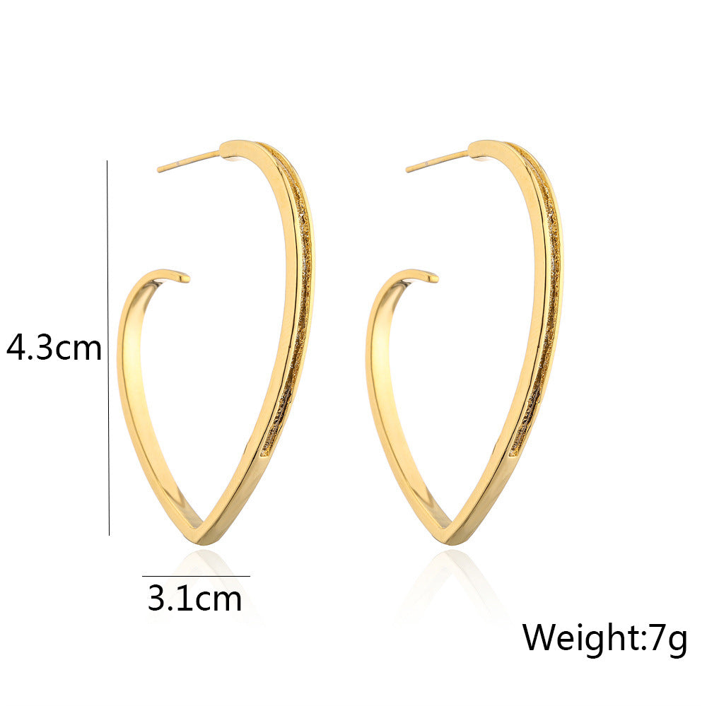 Orecchini a Cuore in Rame Placcati Oro 14K Stile Vintage con Perni in Argento Sterling 925