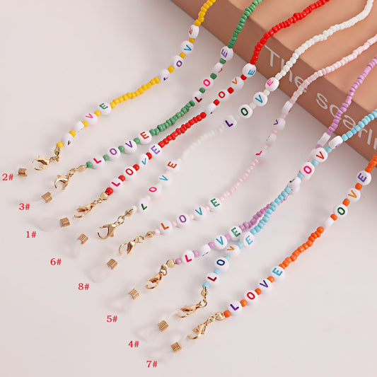 Bohemian Solid Color Letter Glass Beads Eyeglass Chain for Women