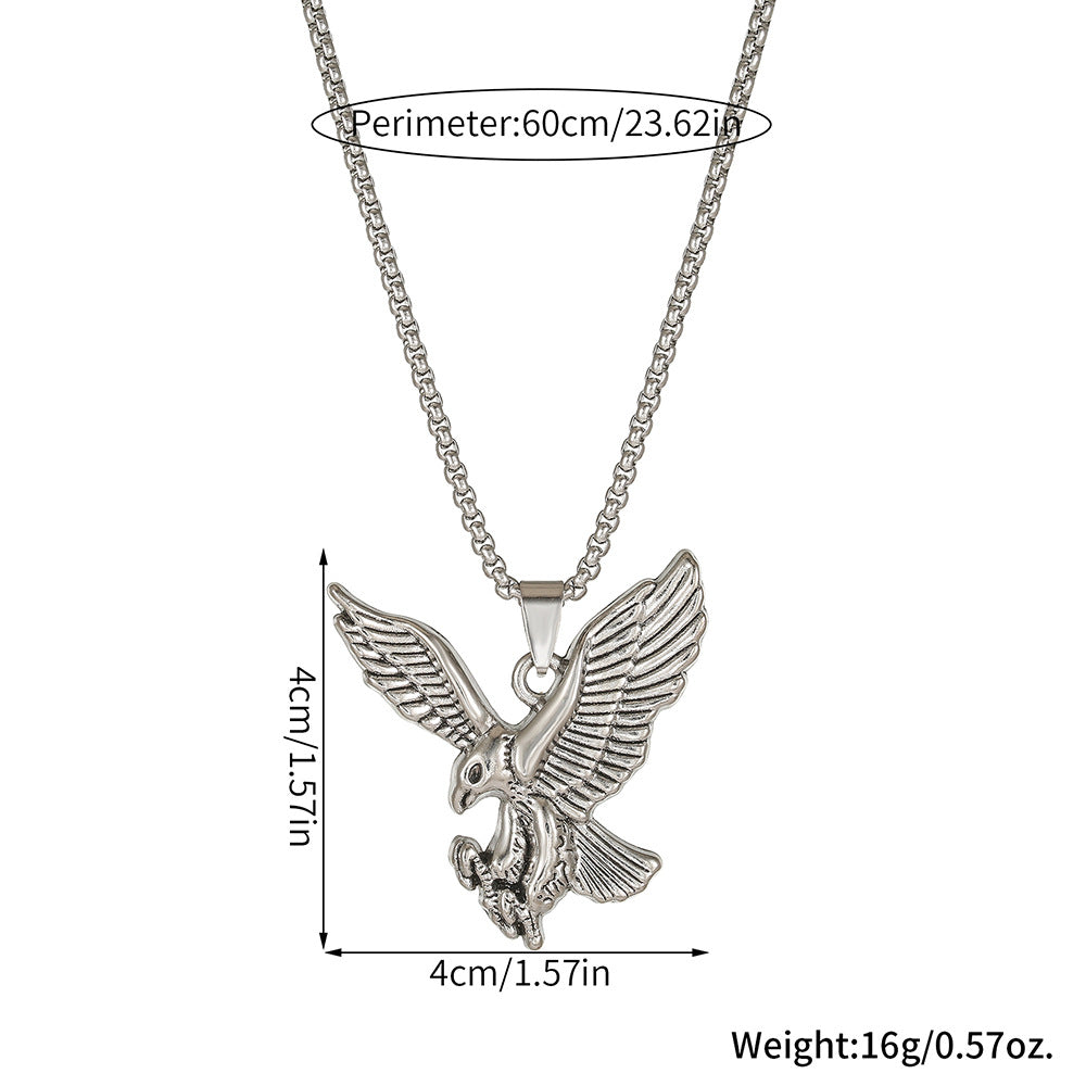 Streetwear Hip-hop Minimalist Eagle Animal Zinc Alloy Plated Pendant Stainless Steel Box Chain Necklace for Unisex