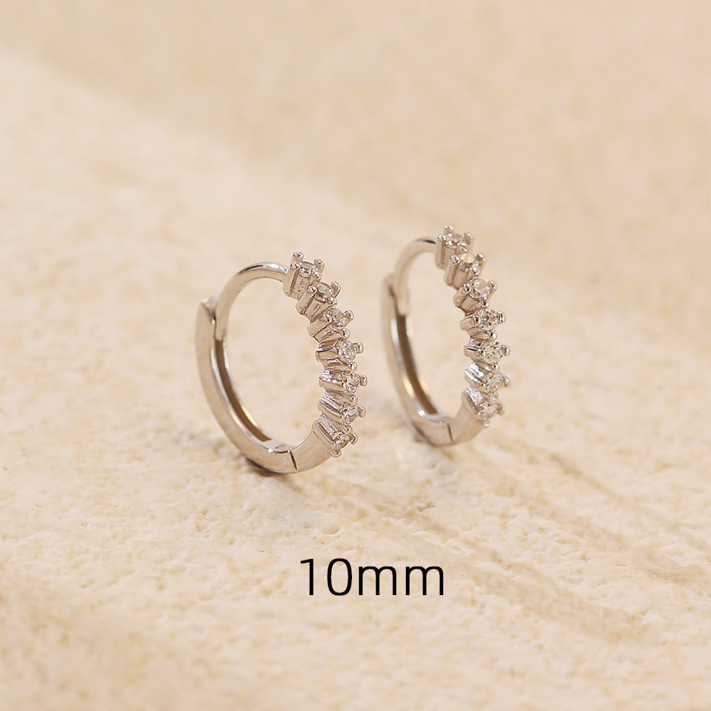 Eleganti orecchini a cerchio da donna minimalisti in argento sterling 925 placcato con gemme, dalla forma geometrica e rotonda