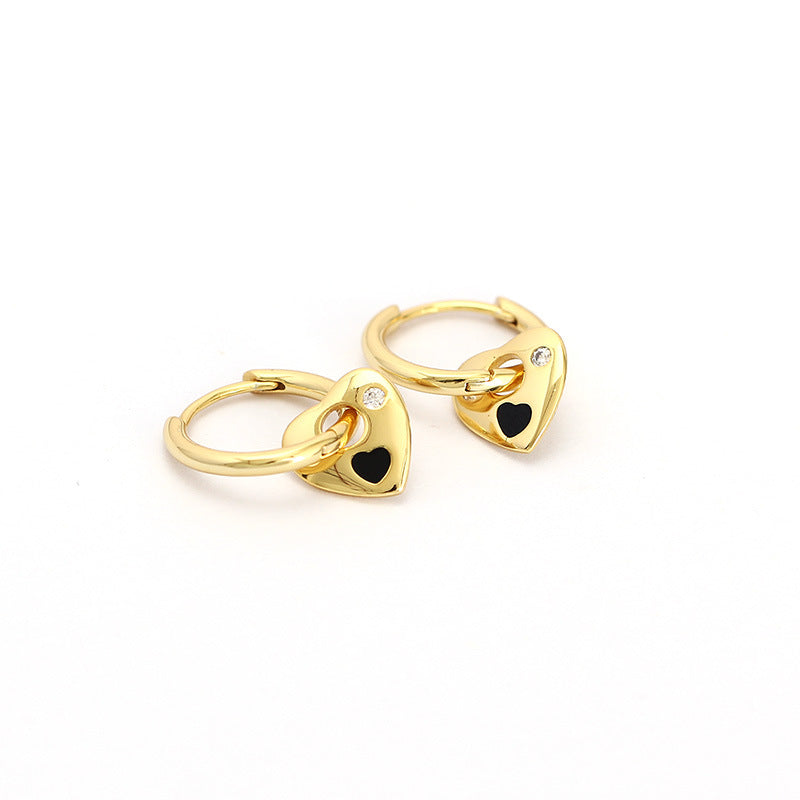 Minimalist Heart-Shaped 925 Sterling Silver Rhinestone Stud Earrings with Enamel Finish