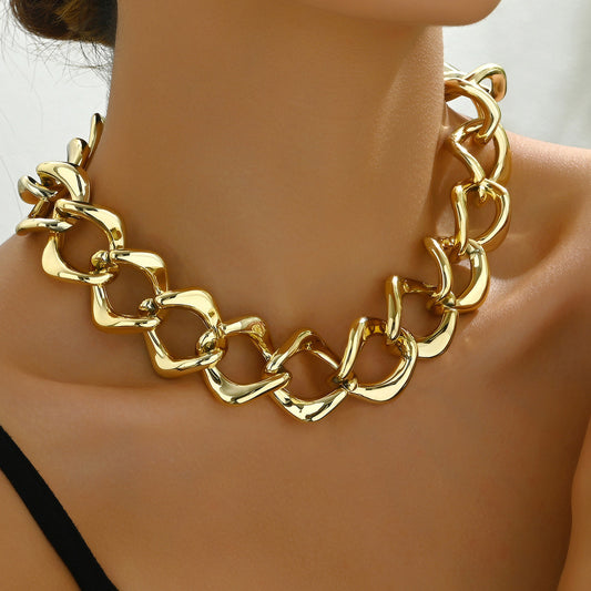 Moda OL Estilo Hip Hop Americano 18K Chapado en Oro CCB Collar Largo Llamativo Geométrico en Forma de U para Mujer