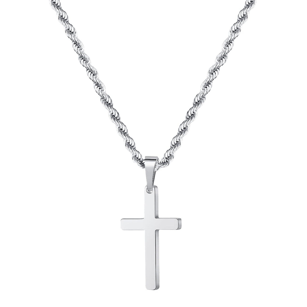Geometric Cross Pendant Necklace in Stainless Steel with Gold Plating for Men and Women, Cuban Chain Style