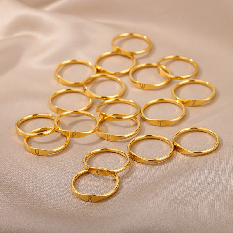 Minimalist Luxury Plated Stainless Steel Letter Ring Unisex