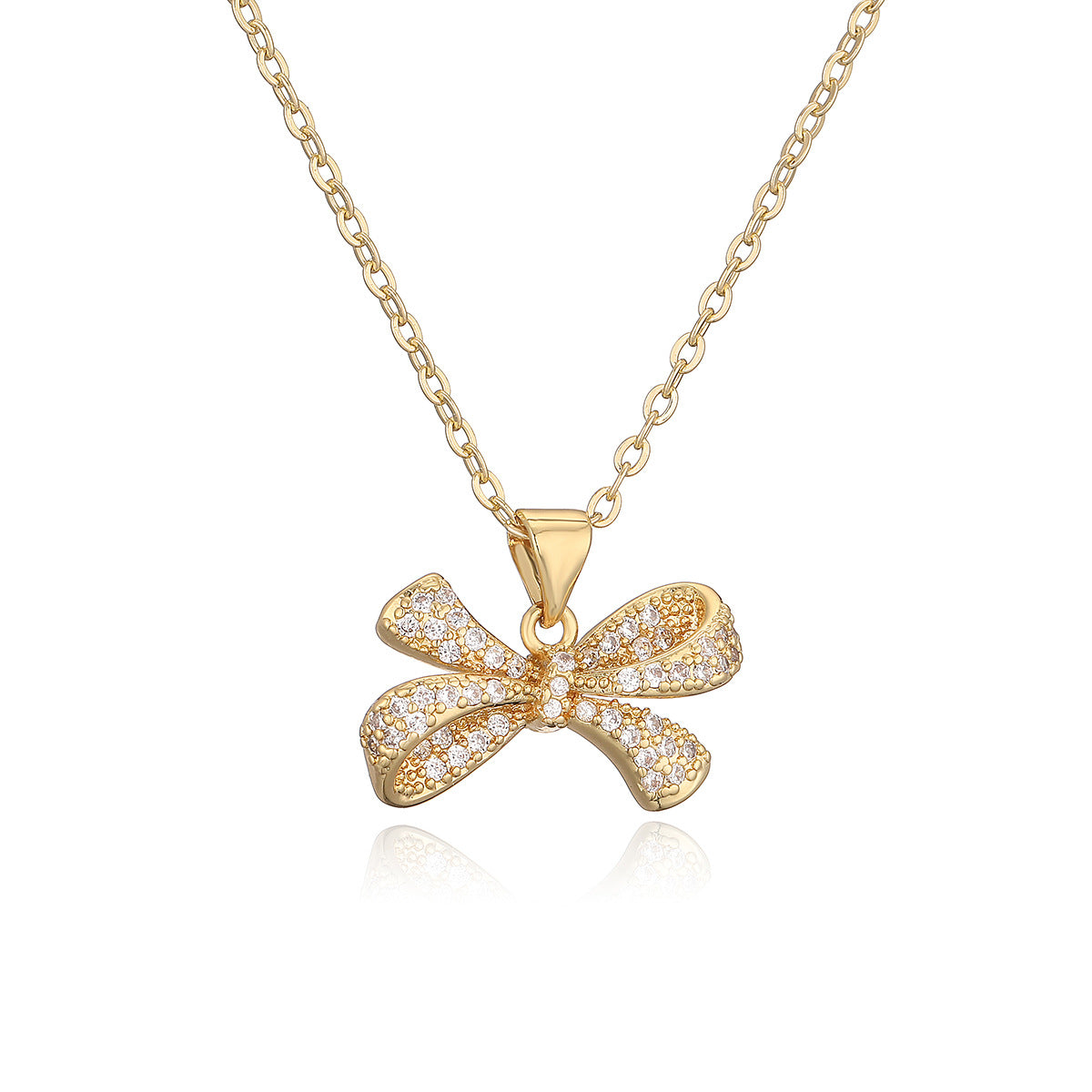 Collana Minimalista da Donna con Pendente a Fiocco in Rame, Placcatura in Oro 18K e Dettagli in Zircone