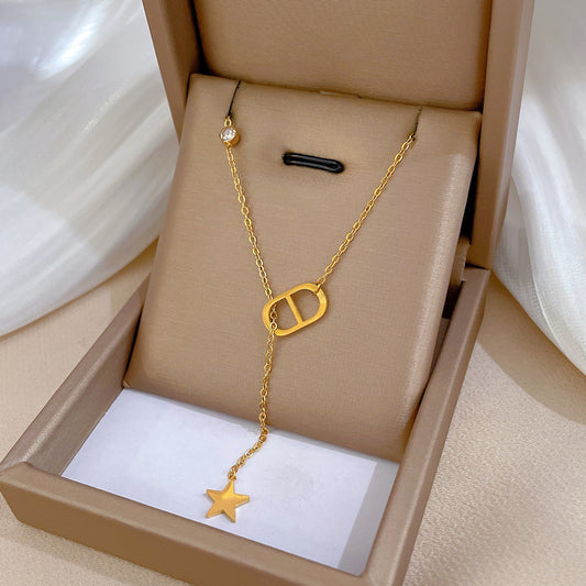 Collar con colgante de estrella y nariz de cerdo minimalista de acero de titanio para mujer, cadena con medallón geométrico, accesorio de moda
