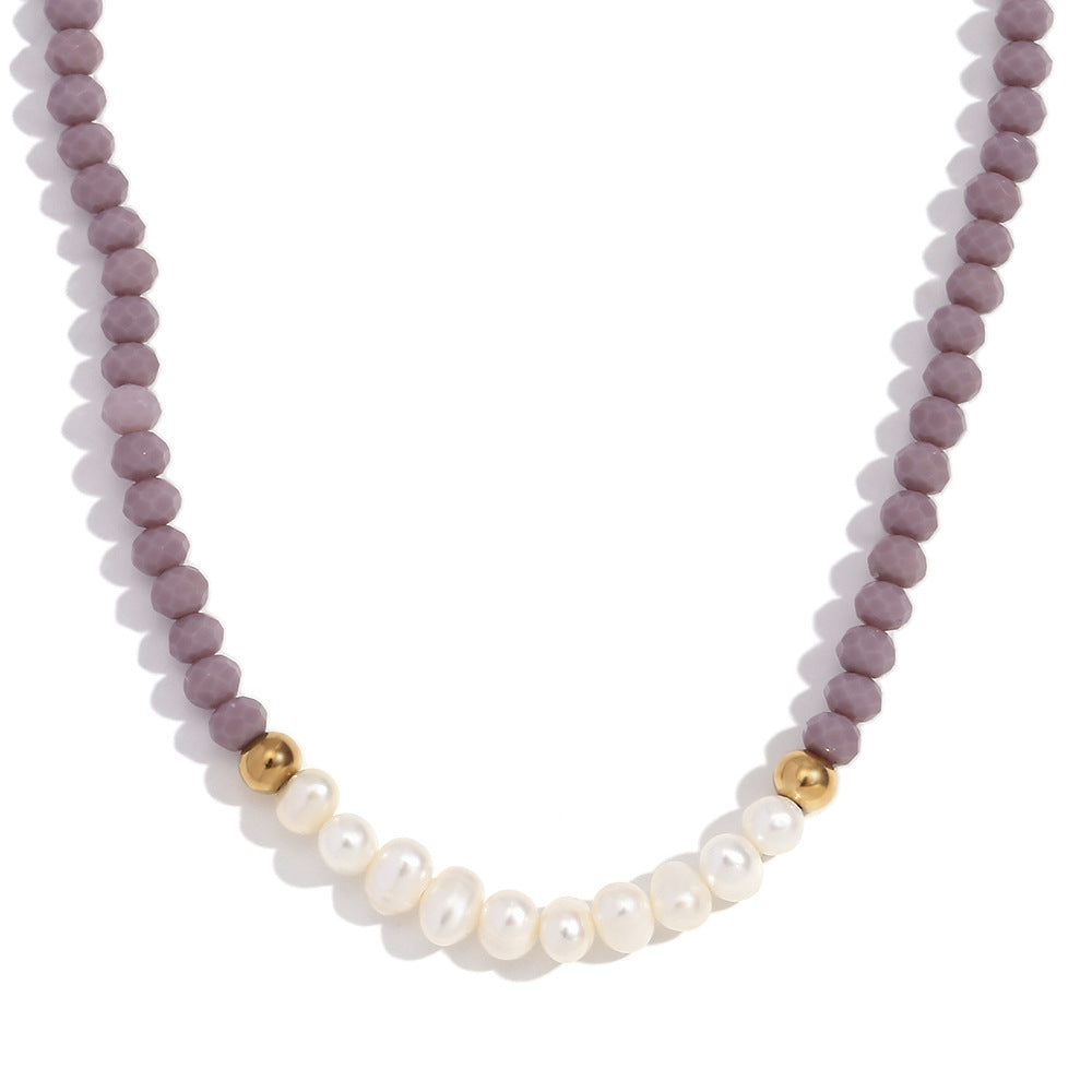 Collar con colgante geométrico de estilo vintage para mujer, cadena de acero inoxidable con diez perlas de agua dulce y cuentas de cristal facetado rojo