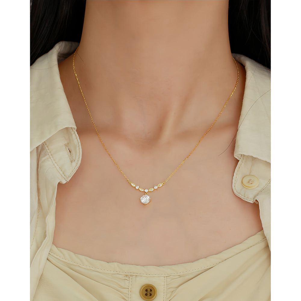 Collana a maglie forzate con zirconia cubica placcata in argento sterling 925, lusso elegante, geometrica rotonda e ovale, da donna
