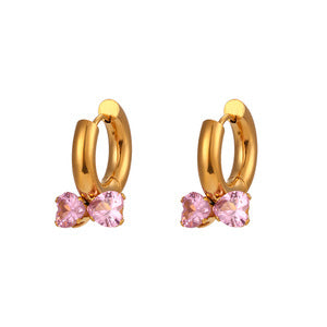 Fashionable Minimalist Geometric Round Floral Micro-Paved Stainless Steel Earrings with 18K Gold Plating for Women