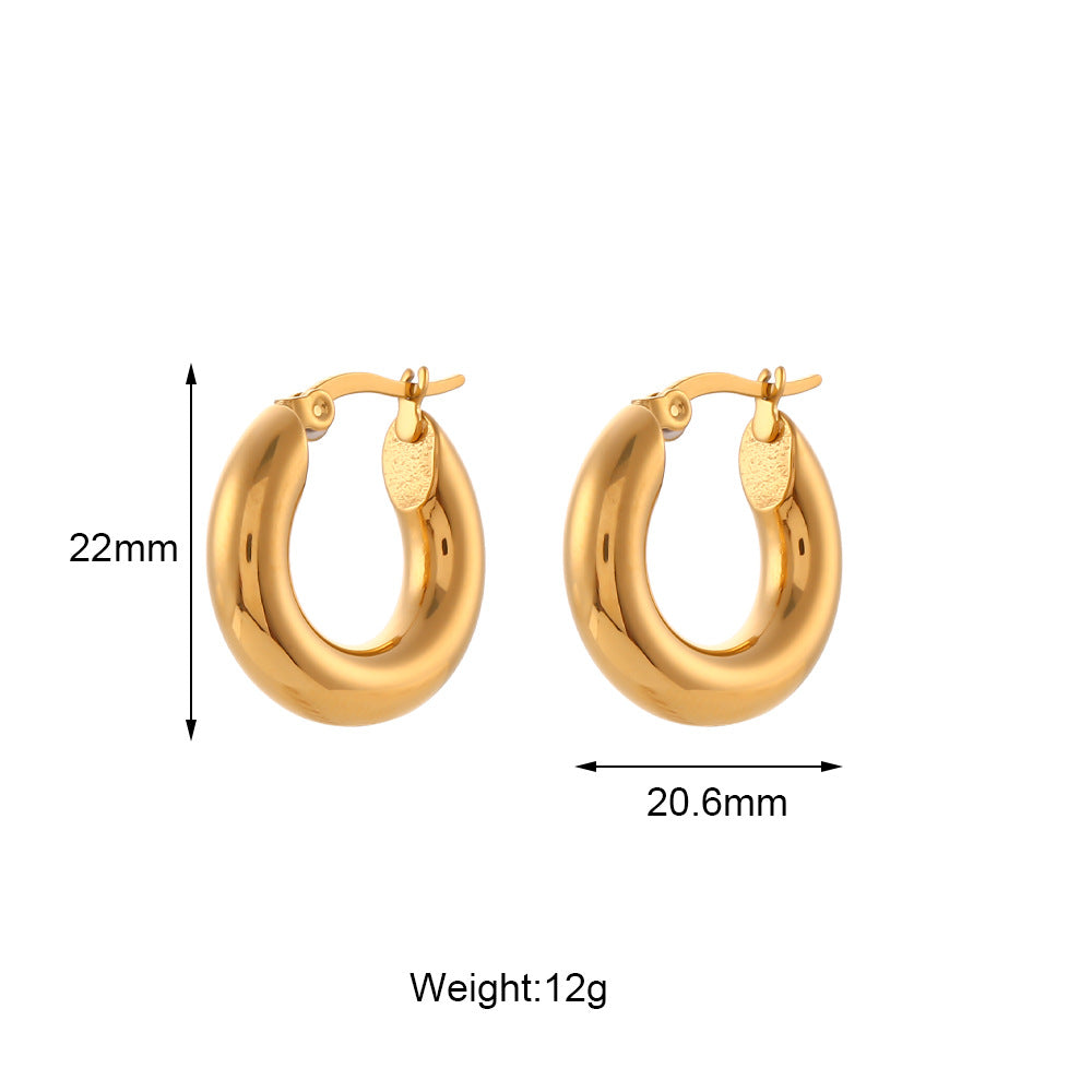 Minimalist Geometric Stainless Steel Hoop Earrings with 18K Gold Plating for Women