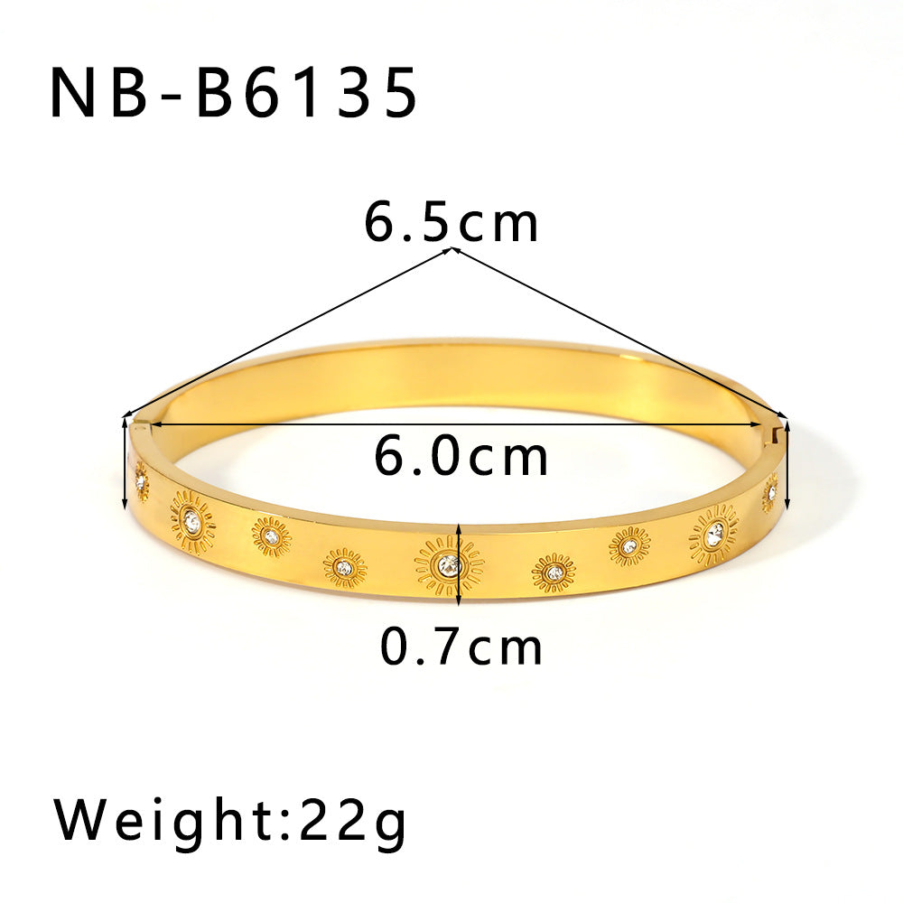 Set di bracciali in acciaio inossidabile a forma di cuore, fiocco di neve e foglia geometrica stile Ins con intarsio di strass da donna