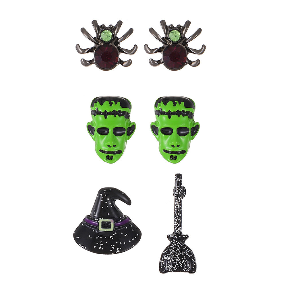 Pendientes de aleación con diseño de calabaza y calavera, estilo punk, chapados en oro, para mujer, temáticos de Halloween