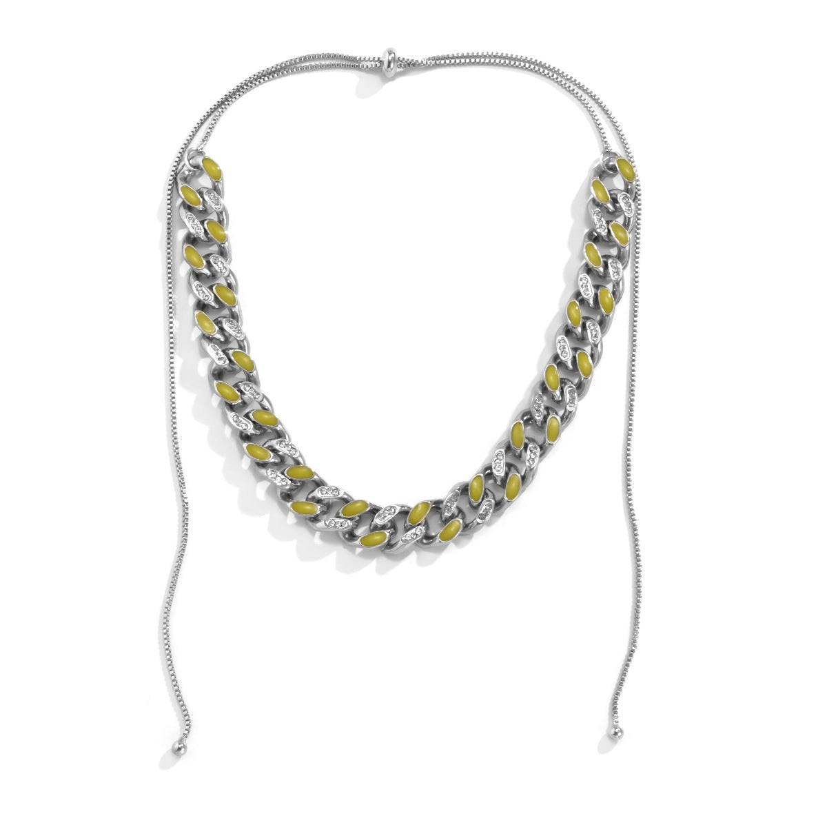 Punk Geometric Cuban Link Necklace for Women with Rhinestone Inlay and Glow-in-the-Dark Accents
