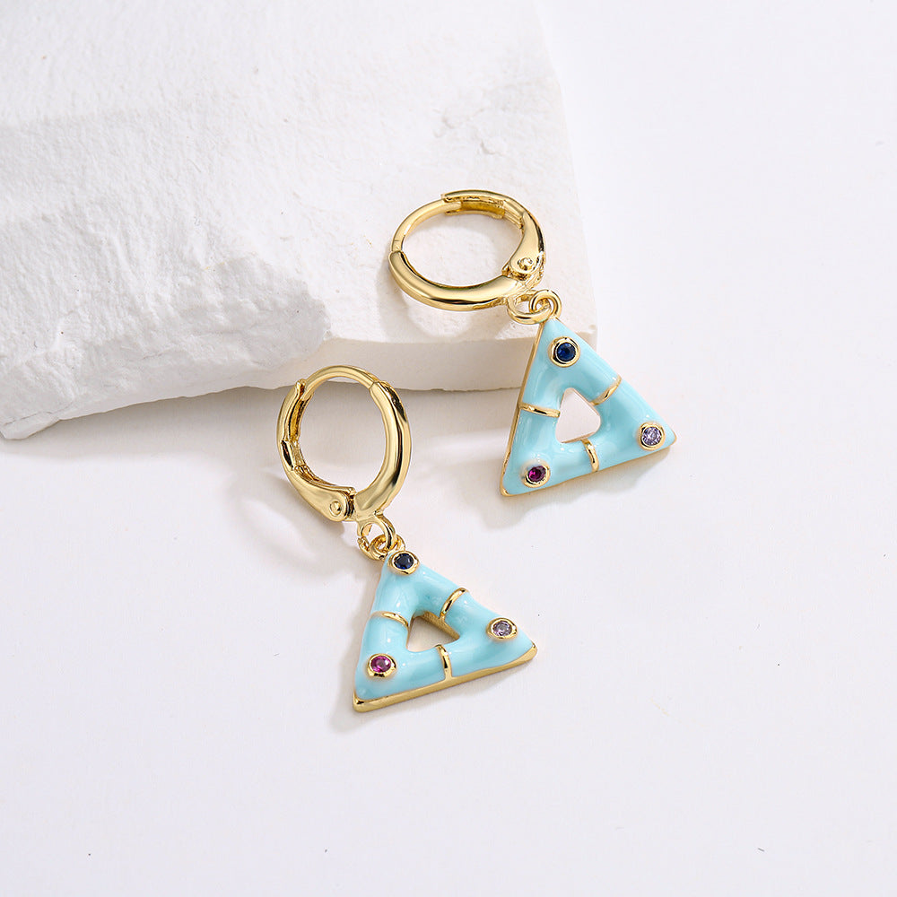 Geometric Triangle Pendant Earrings for Women in Copper with 18K Gold Plating and Enamel Finish