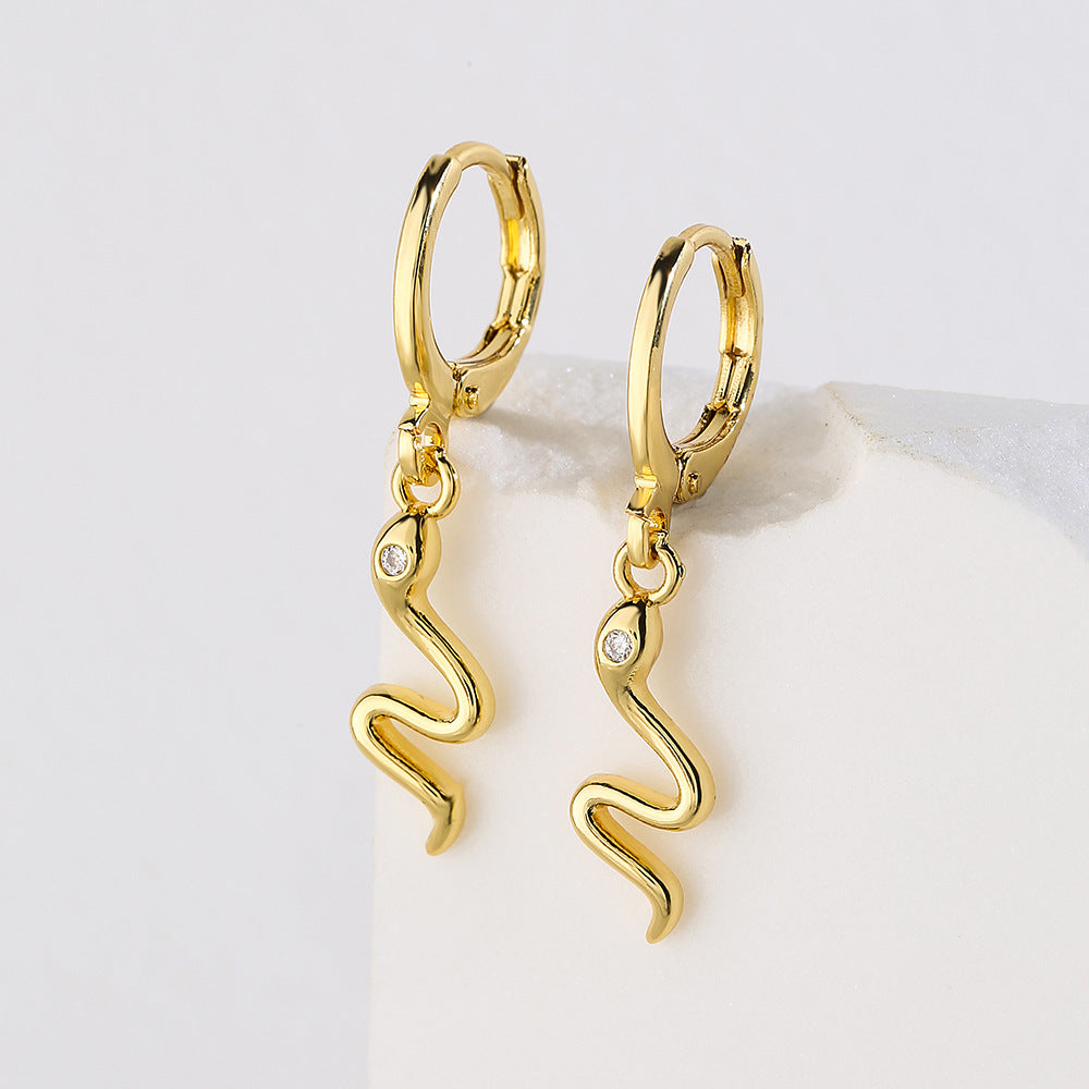 Minimalist Snake-Shaped Copper Pendant Earrings with 18K Gold Plating for Women