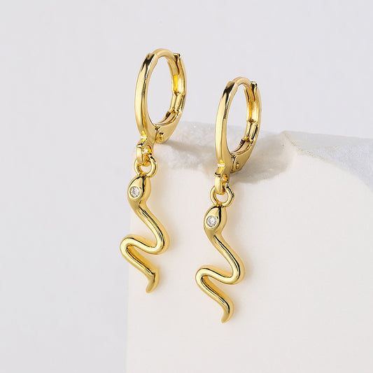Minimalist Snake-Shaped Copper Pendant Earrings with 18K Gold Plating for Women