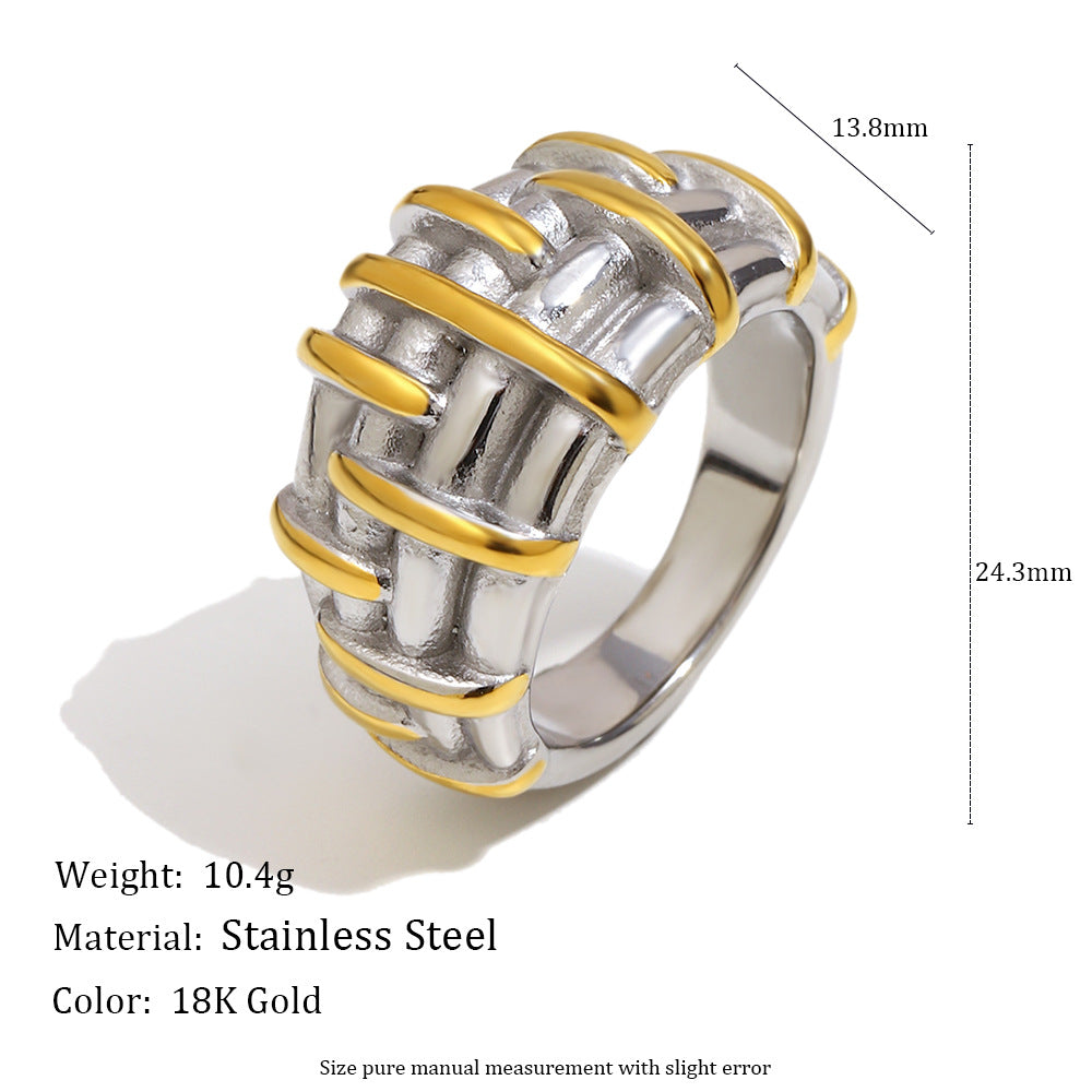 Anello a fascia incrociata in acciaio inossidabile placcato oro 18 carati con design geometrico minimalista per donna - Accessorio di lusso alla moda