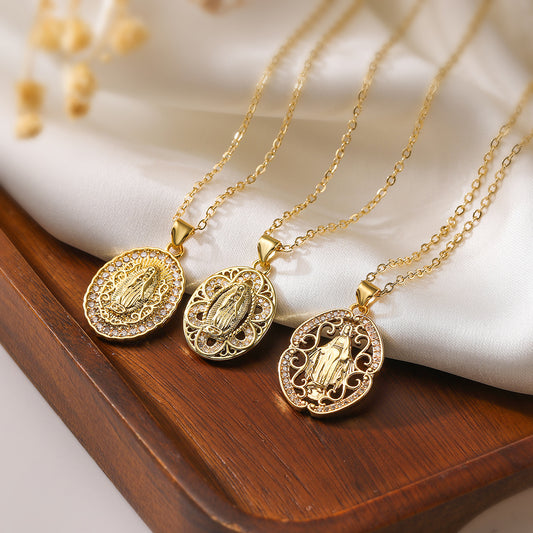 Collar colgante María geométrico minimalista para mujer en cobre con baño de oro de 18 quilates e incrustaciones de circonitas