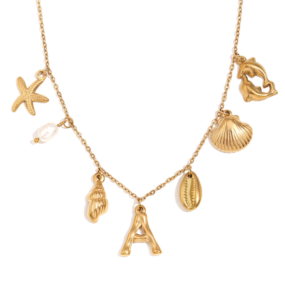 Collana con Pendente Animale e Lettera in Stile Vintage da Donna in Acciaio Inossidabile Placcato Oro 18K