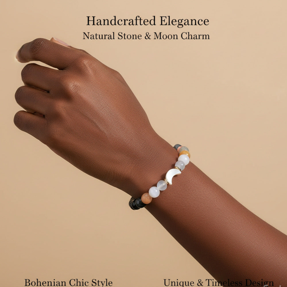 Minimalist Moon Cat's Eye Crystal Beaded Bracelet for Women
