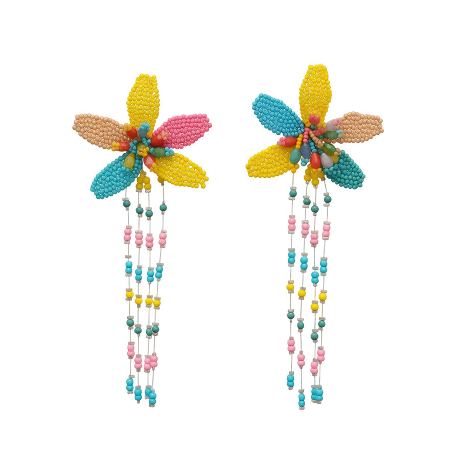 Orecchini pendenti con nappe di cristallo floreali dolci e set di collana con ciondolo a clavicola per donna