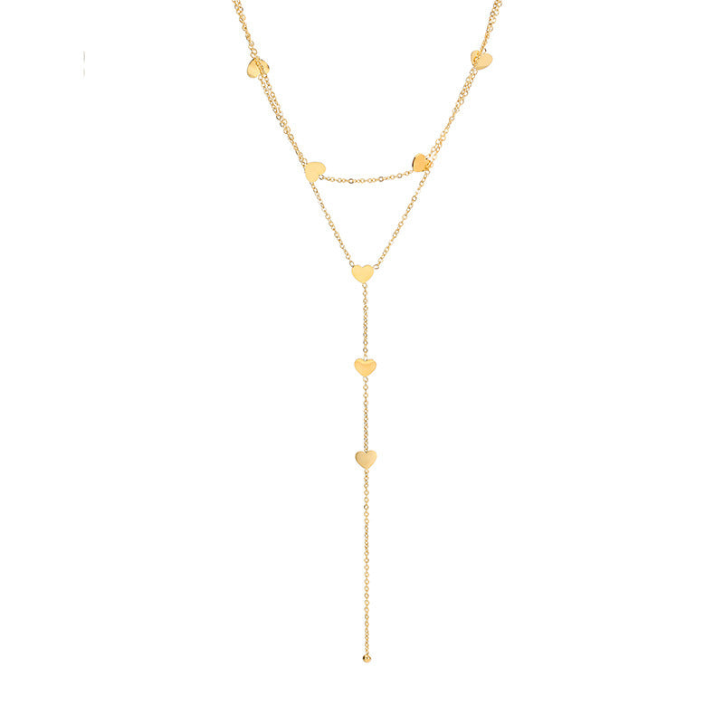 Minimalist Geometric Heart Pendant Titanium Steel Layered Long Tassel Necklace with Plated Finish