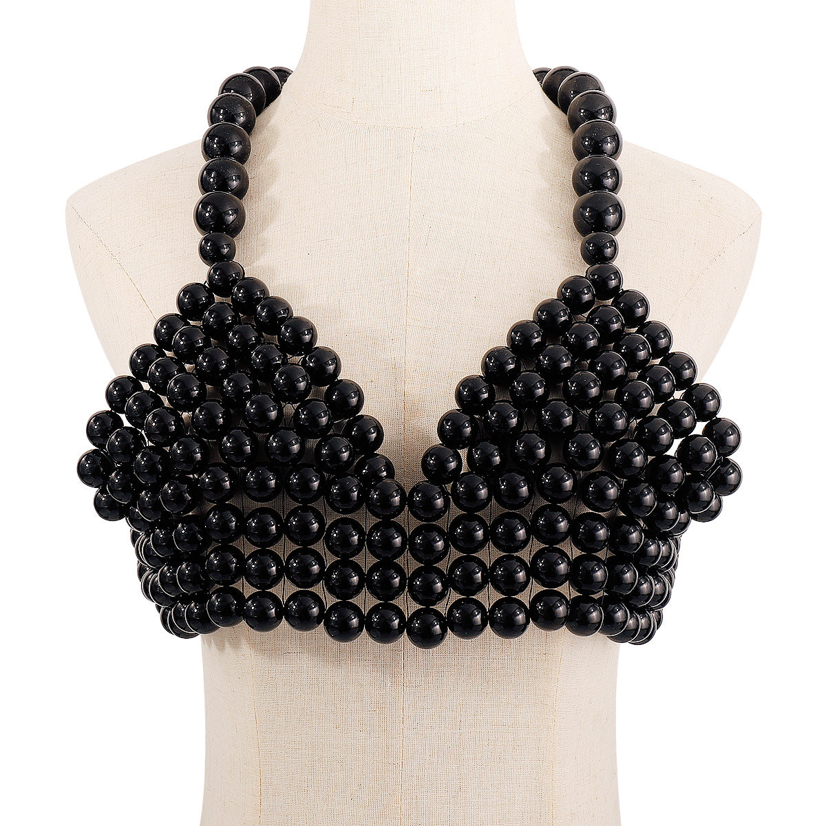 Ornamento geometrico da corpetto in acrilico con perle e dettagli intrecciati a mano, da donna