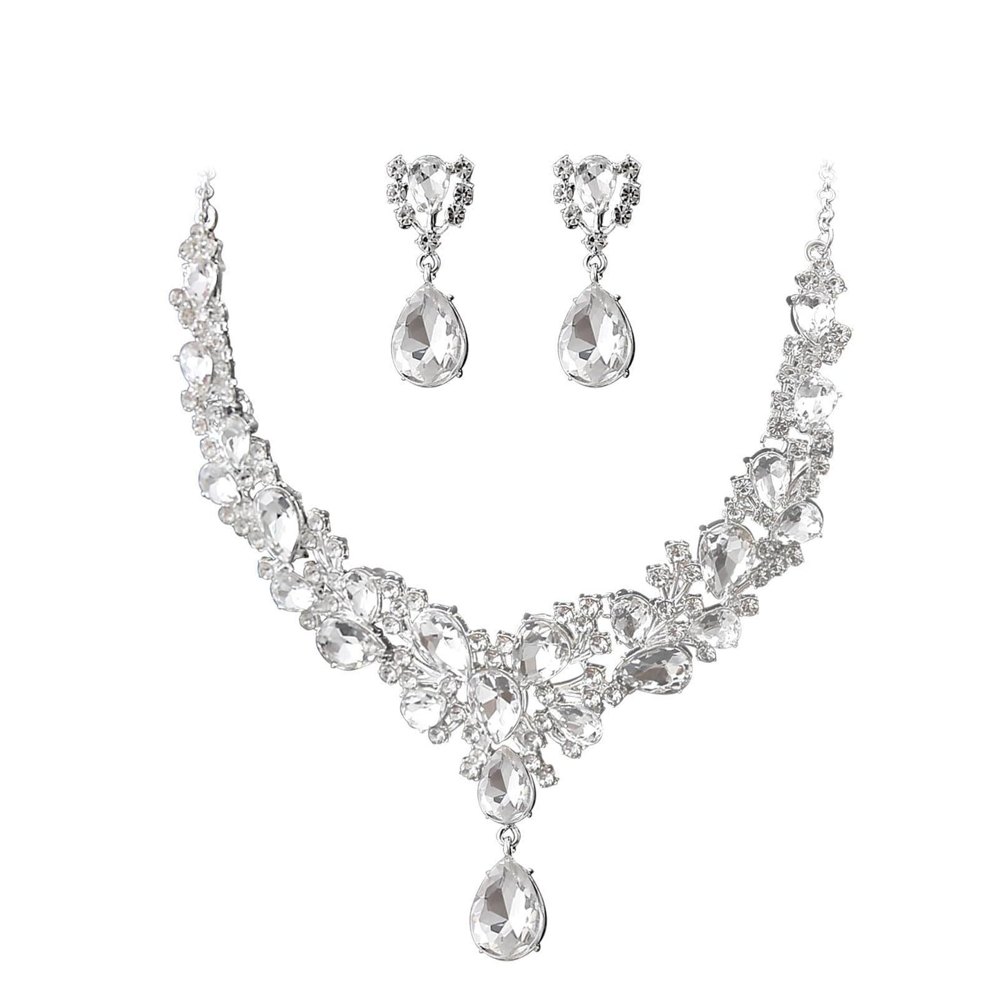 Resort Style Heart and Teardrop Shaped Alloy Necklace Bracelet Earrings Set with Rhinestone Inlay and Gold Plating on O-Chain