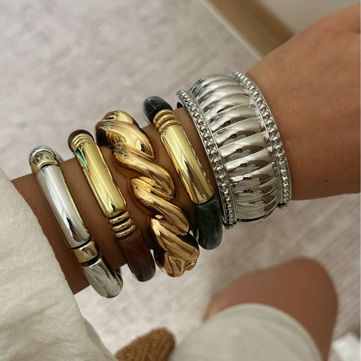 Bracciale a fascia larga in lega placcata geometrica Hip-hop Streetwear