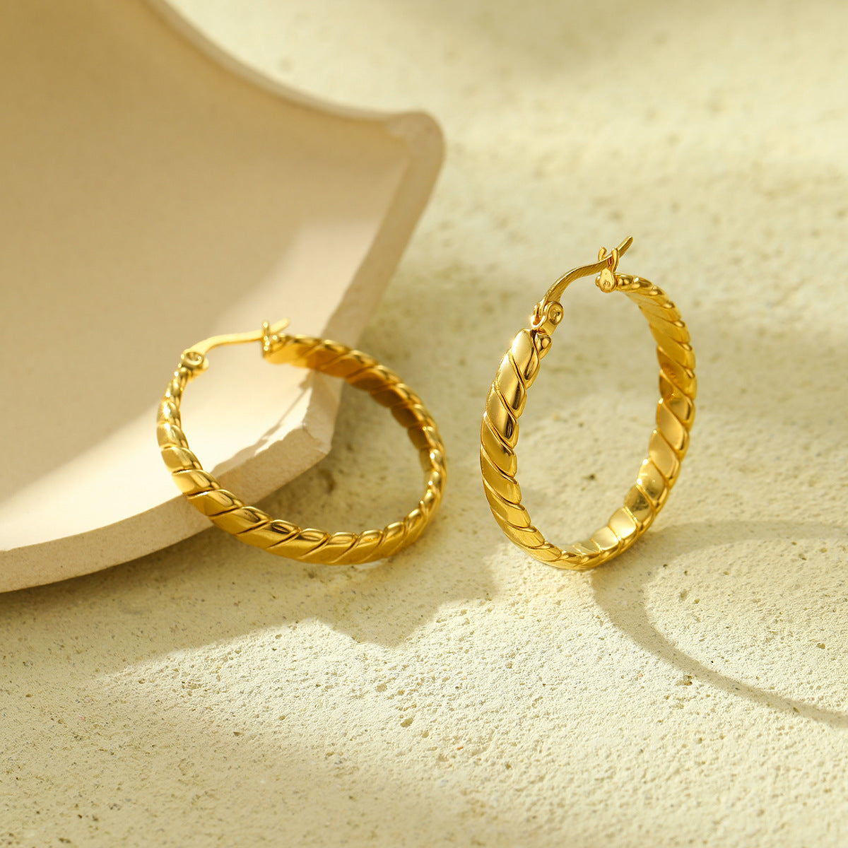 Vintage Geometric Stainless Steel Twisted Hoop Earrings for Women with Plated Finish Hypoallergenic Luxury Ear Studs
