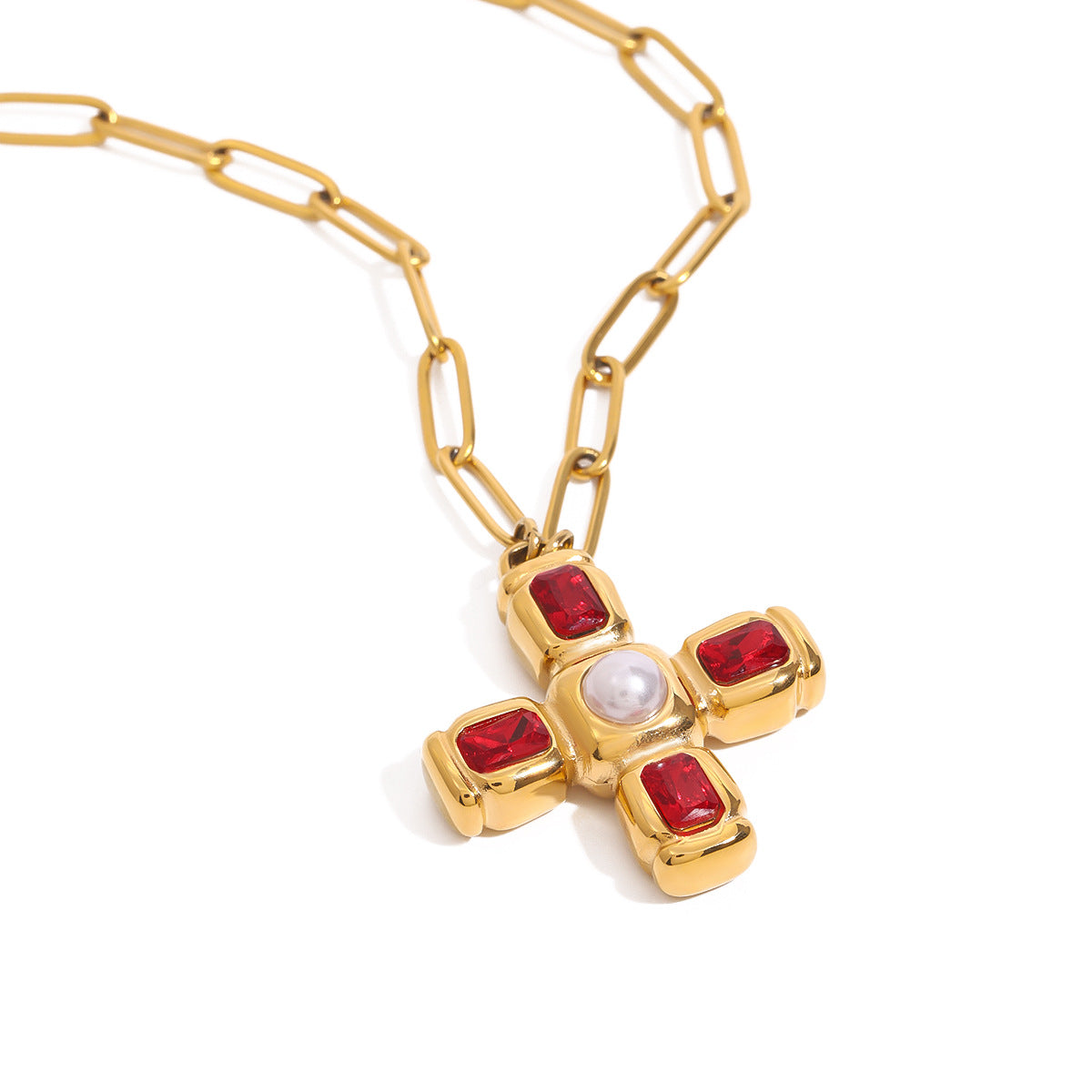 Collana Pendente a Croce Minimalista da Donna in Acciaio al Titanio con Finitura Placcata