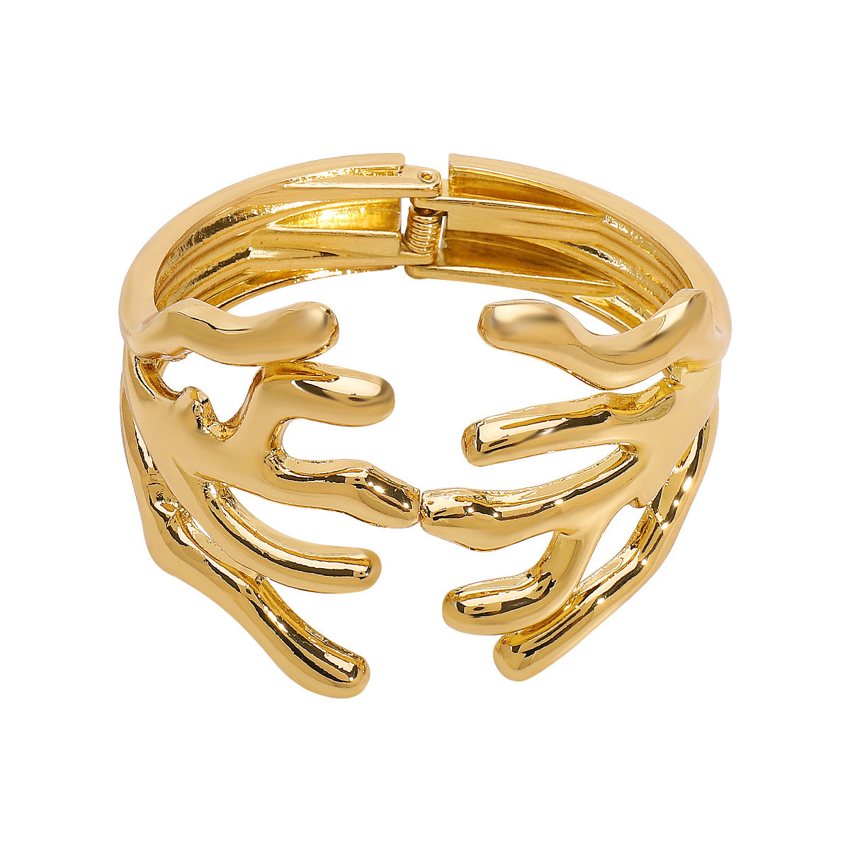 Brazalete ancho chapado en aleación de zinc con forma de rama exagerada y abertura de resorte para mujer