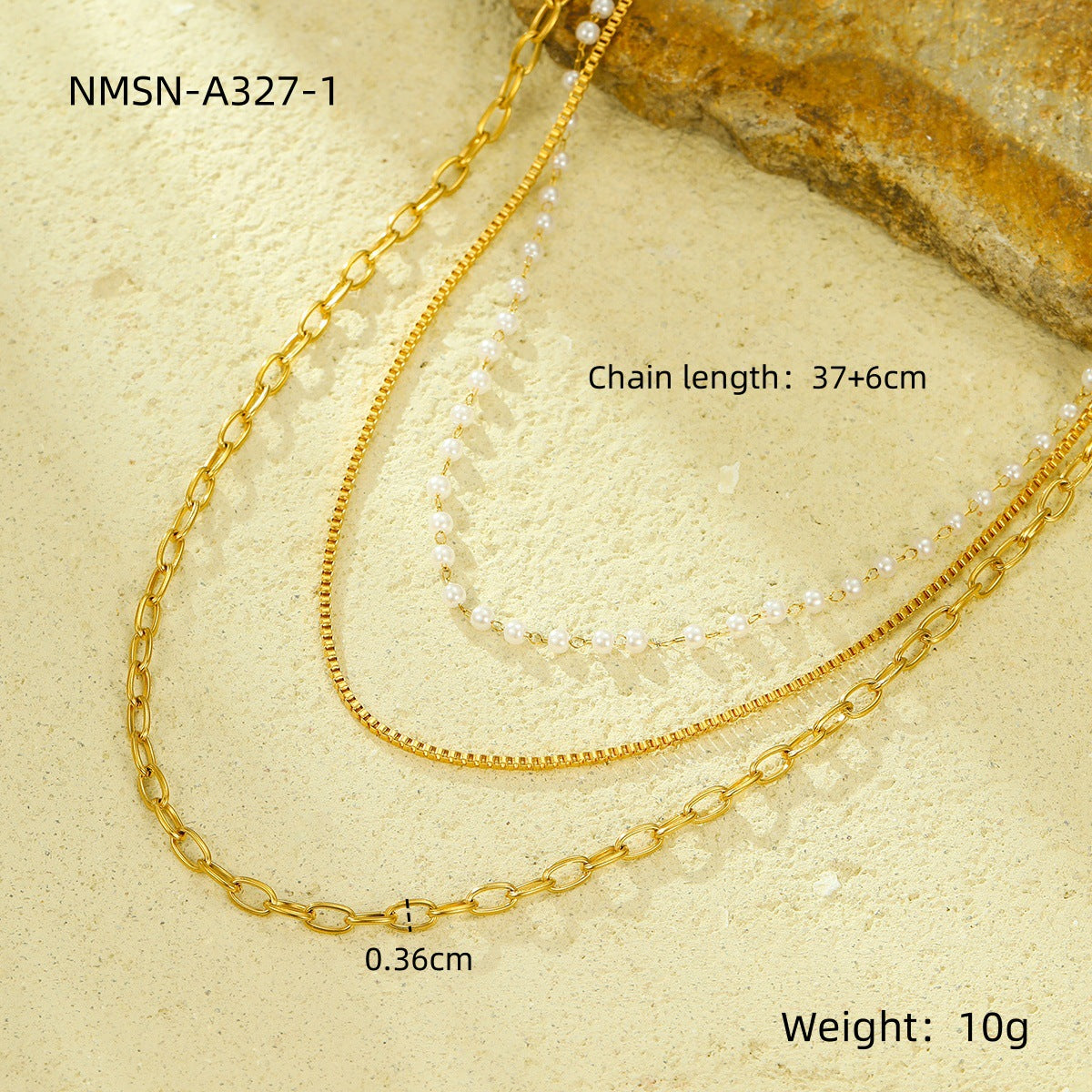 Elegante collar de perlas de acero de titanio estilo francés con acabado chapado para mujer