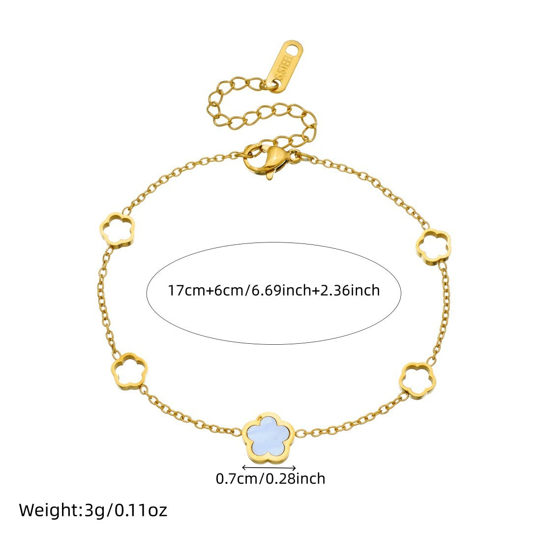 Minimalist Gold Plated Stainless Steel Five-Petal Hollow Flower Mother of Pearl Bracelet for Women
