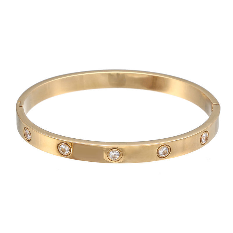 Fashion Geometric Round Inlaid Cubic Zirconia Titanium Steel Bracelet for Unisex