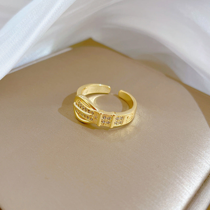 Cartoon Style Crown-Shaped Gold-Plated Brass Adjustable Ring for Women