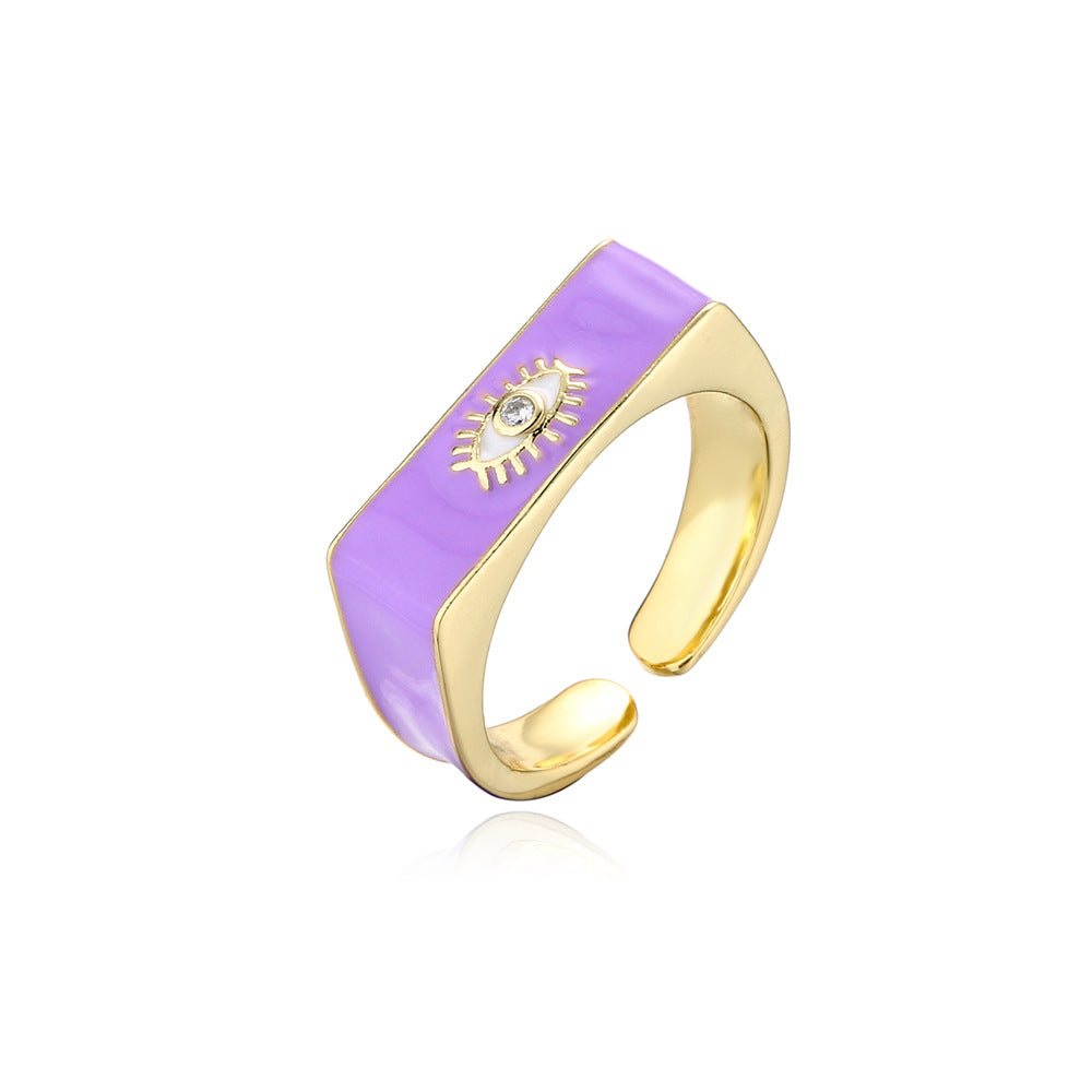 Gold Drip Oil Geometric Brass Ring with Micro-inlaid Cubic Zirconia for Women