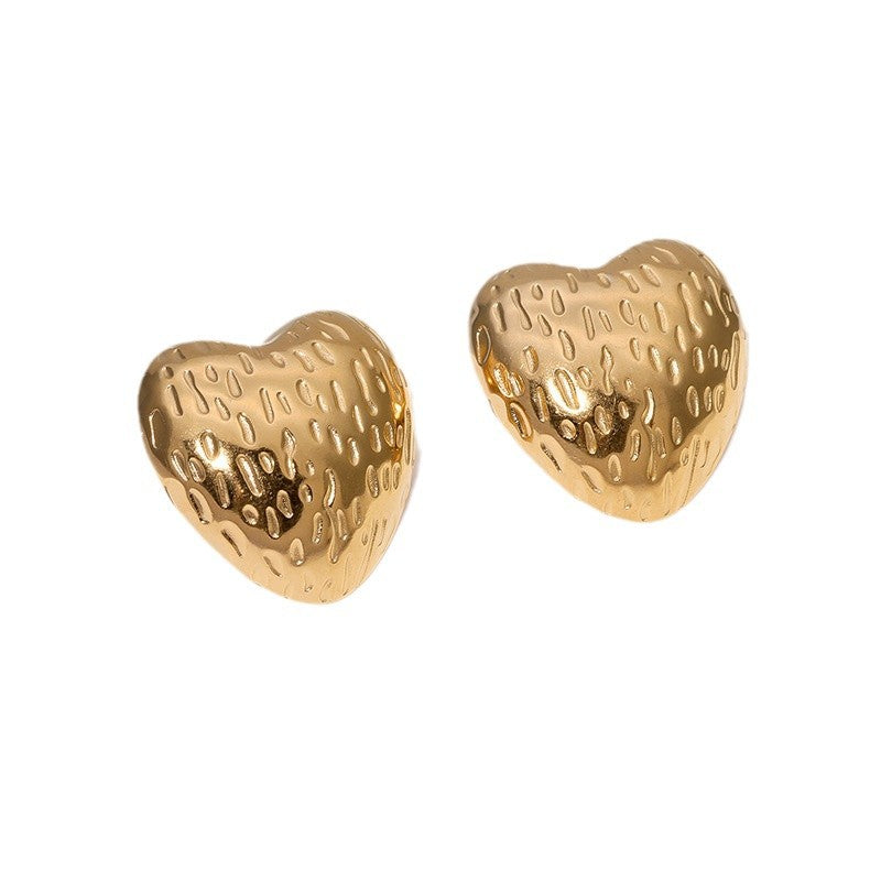 Minimalist Sweet Heart Shaped Plated Stainless Steel Stud Earrings for Women