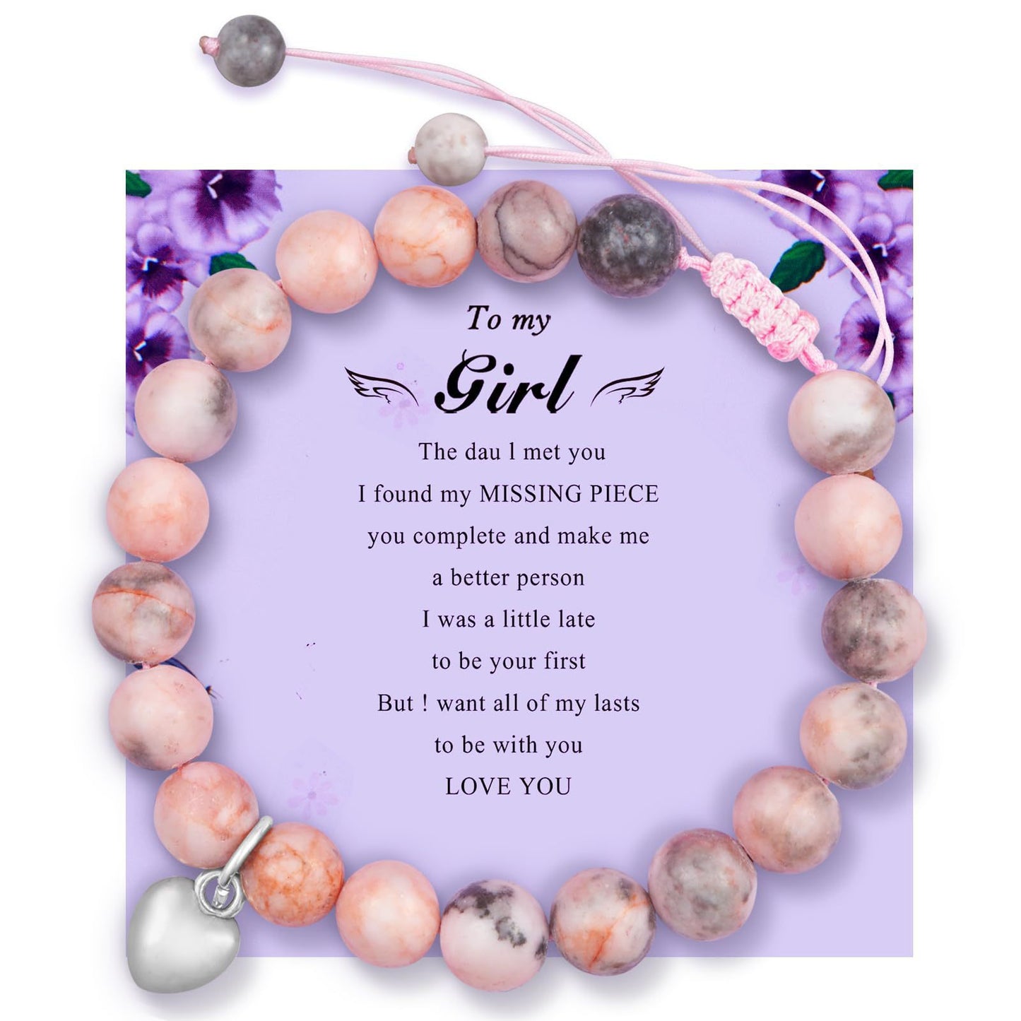 Minimalist Pink Zebra Print Heart Stainless Steel Bracelet for Women