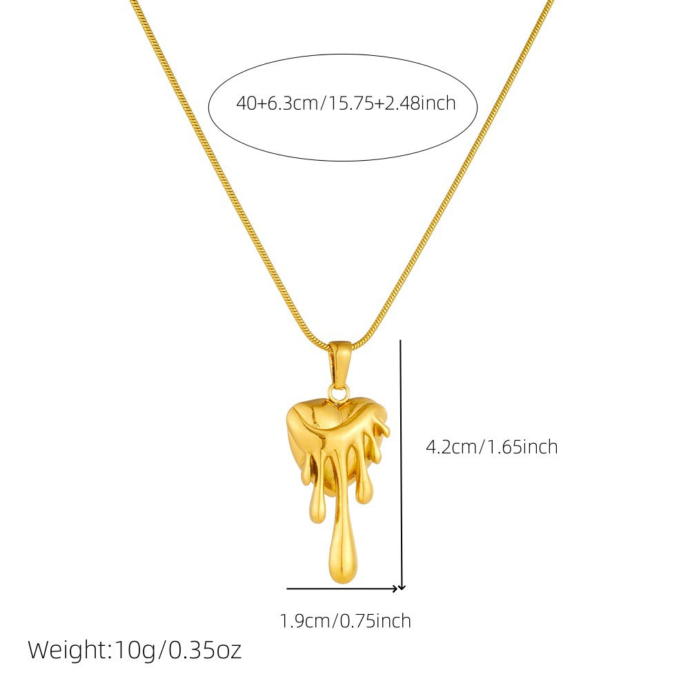 Vintage Gold Plated Irregular Lava Heart Geometric Stainless Steel Pendant Snake Chain Necklace for Women